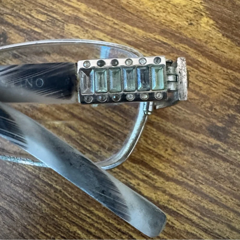Valentino Italy‎ Rhinestone Hinge Eyeglass Frames Rectangular Silver Tone